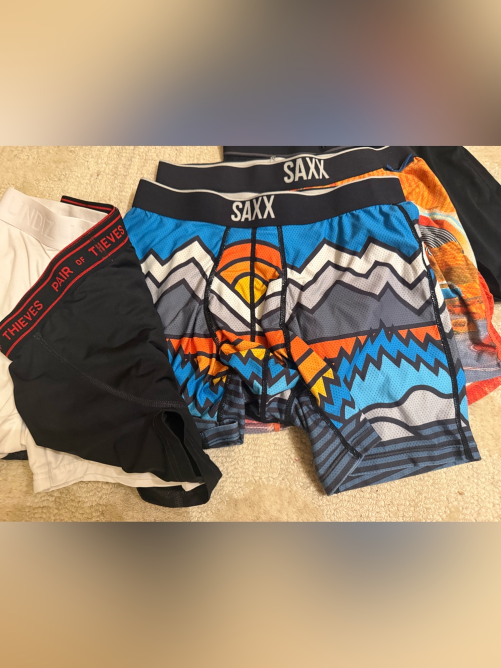 Saxx Men's Boxer Briefs Assorted White, Black & Blue Geometric Set - Picture 2 of 3